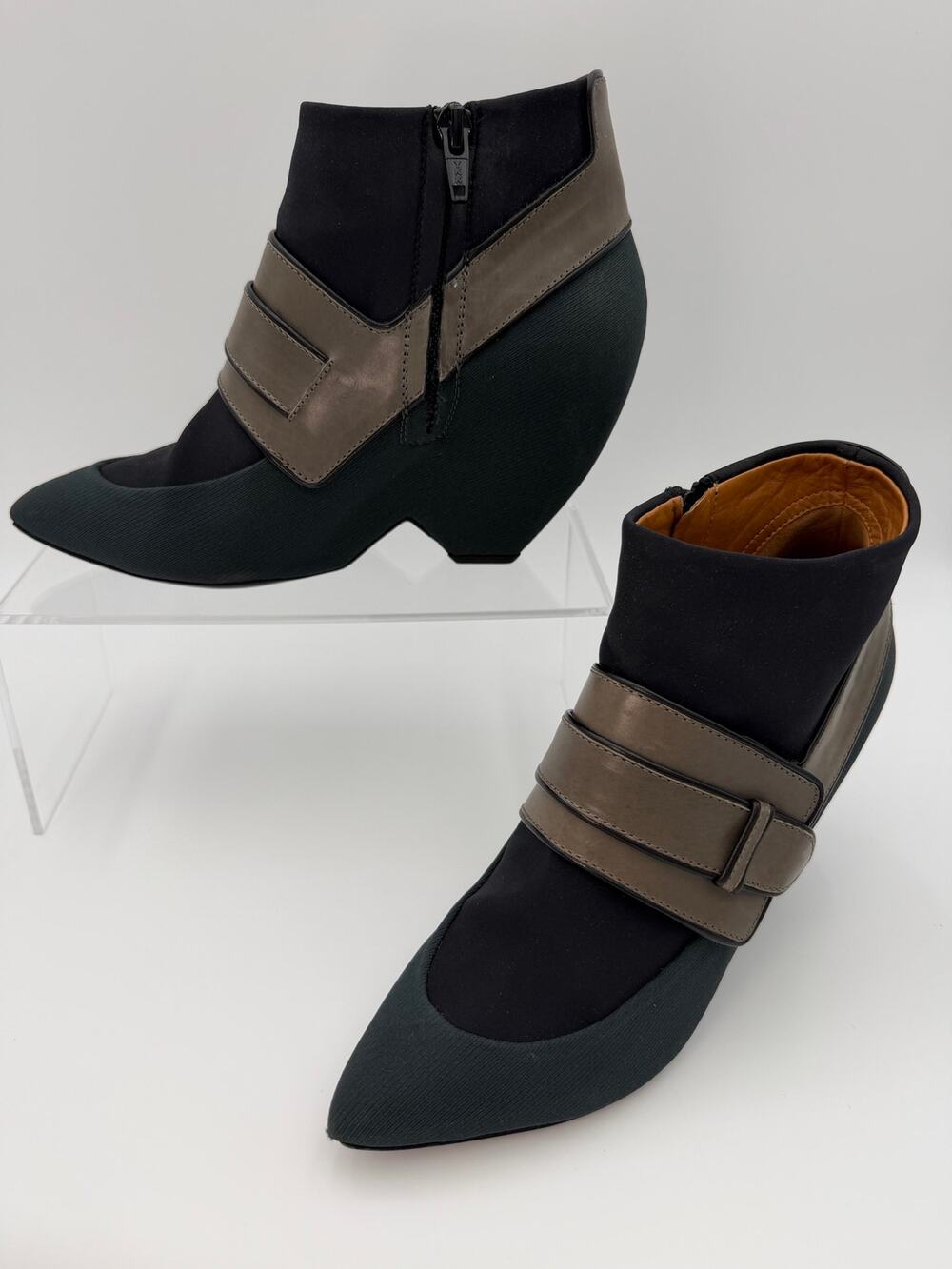 Balenciaga Fall 2012 Harness Boots Black Fabric Brown Leather Size 37 / 7 Cone